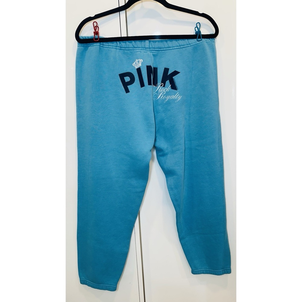 VTG Victoria's Secret PINK "Rock Royalty" Blue Cotton Sweat Pants Sz M - Picture 2 of 14